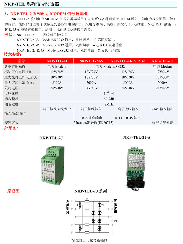 科佳NKP-TEL-2系列電力MODEM信號防雷器